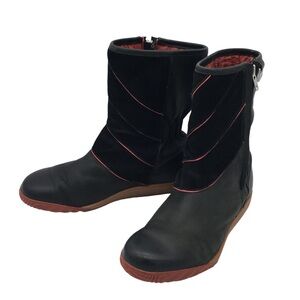 Sorel Firenzy Winter Black & Red Leather Ankle Booties Boots retro Y2K size 7.5